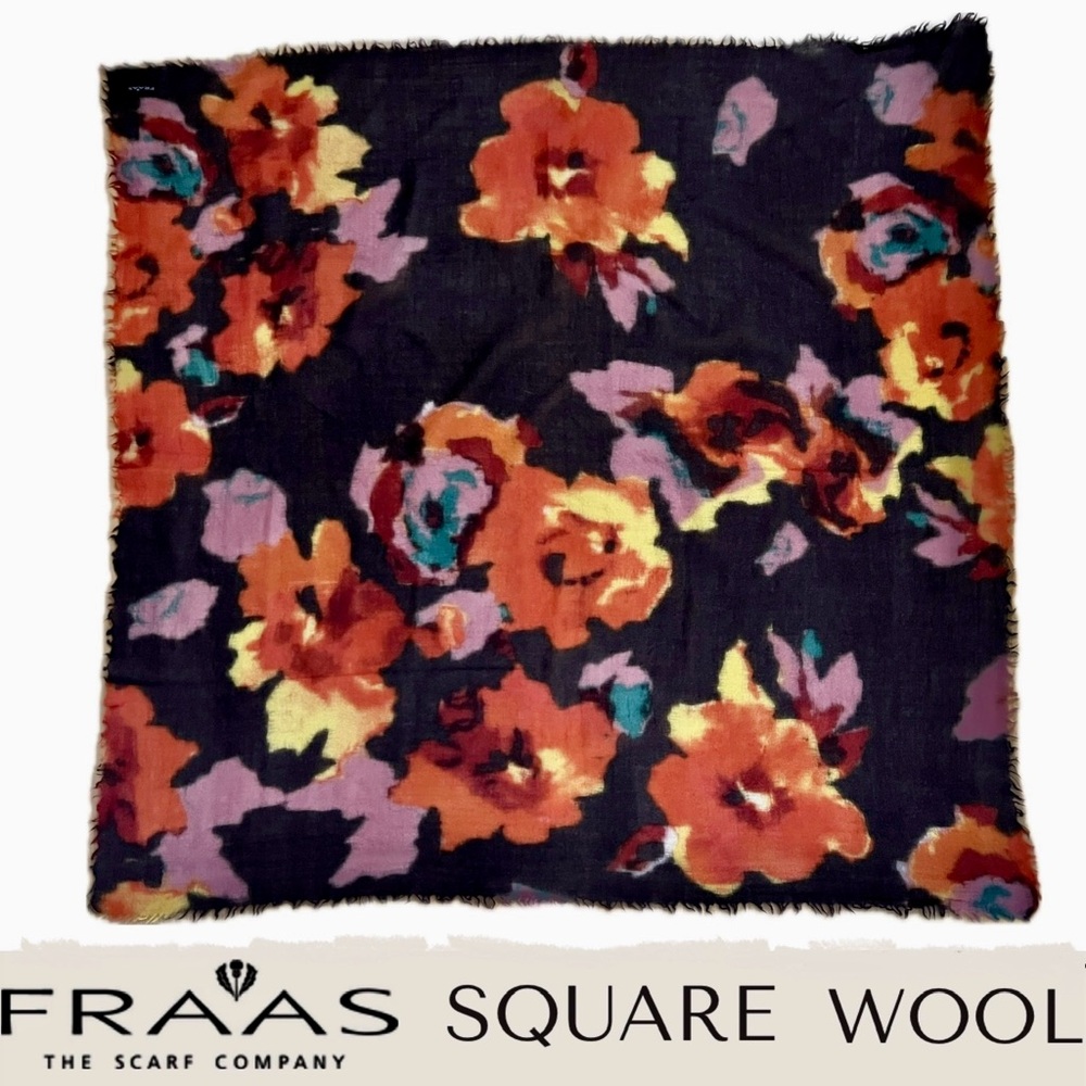 🧡Thin Brown Wool Colorful Abstract Raw Edge Lightweight Fraas Scarf Art to Wear